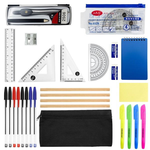 25PCS Maths Set, Protractor And Compass Set Geometry Sets Back