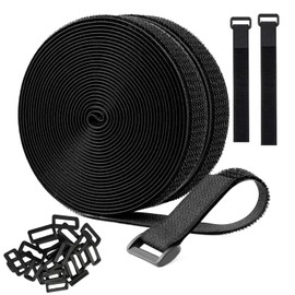 Reusable Cable Straps Roll with 48 Buckles 1" x 32Ft, Cut-to-Length Hook and Loop Strap Nylon Cable Ties and Fastening Straps for Organizing and Storage Black