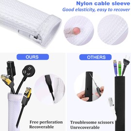 UPXDUMI Cable Tidy Zip Sleeve for PC/TV, 20mm - 1.2m Desk Cable Management Organisers, Wire Tidy Loom Tube Cord Wrap Protector with 10 PCS Reusable Cable Ties for Home, Office, 50+70cm, White
