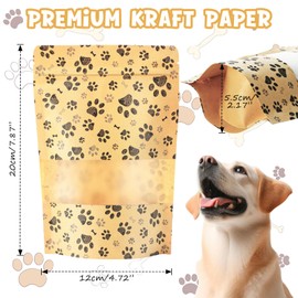 Dunzoom 200 Pcs Paw Dog Treat Bags for Homemade Treats 4. 7" x 7. 8" Paw Gift Bags Resealable Stand up Kraft Paper Zip Pouches for Selling Canine Delights