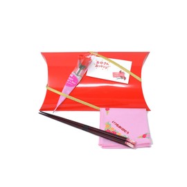 Jewelry Kotobuki Mother's Day Gift Set, Cat Chopsticks, Pink Handkerchief, Present, Mother's Day Set, Cat Chopsticks, Wrapping Included, Braun