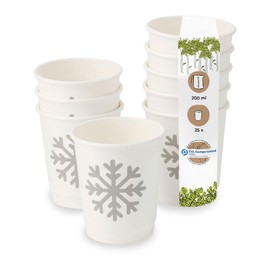 BIOZOYG Pack of 25 White Double-Walled Paper Cups Winter Motif 'Snowflake' 200 ml / 8 oz | Eco-Friendly, Recyclable & Beautifully Printed | Coffee Cups to Go