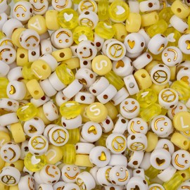 495pcs John Bead 7mm Assorted Yellow Round Acrylic Alphabet Beads for DIY Craft Jewelry Bracelet Necklace Making