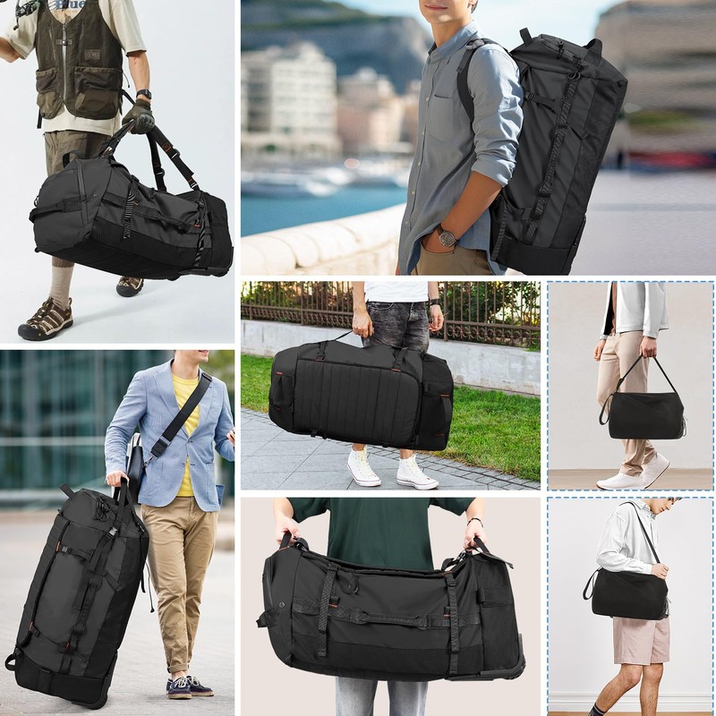Romatime 29" 86L Rolling Duffle Bag, Foldable Large Waterproof Backpack