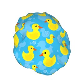 Rubber Duck Shower Cap for Women Reusable Double Layers Waterproof Shower Hair Protector PEVA Lined Shower Hat for All Long Hair Lengths, Stretchy Adjustable Shower Caps