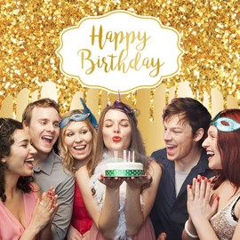 Baocicco 7x5ft Gold Happy Birthday Backdrop Modern Luxury Glitter Diamond Photography Background for Women Girls Sweet Princess Birthday Party Bridal Shower Decor Banner Supplies Photo Booth Props
