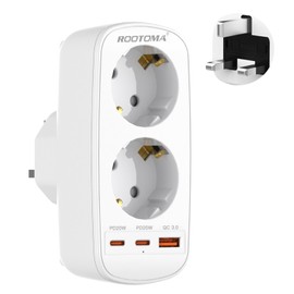 Adapter England Germany Plug, UK Adapter with 3 USB-C (2 PD20W 1 QC3.0), Socket Adapter England 2 Way Travel Adapter Type G for UK, Ireland, Dubai, Maldives, London
