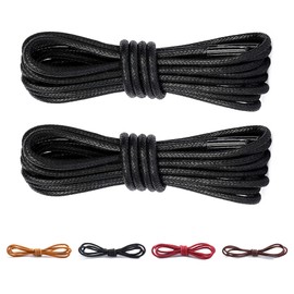 CCSOFTIME 2 Pairs Round Waxed Black Shoe Laces,120cm Dress Heavy Duty Boot Laces for Leather Oxford Brogues Derby Desert Formal Boots,2.5mm Thin Shoelaces for Women Men Kids,Black 120cm