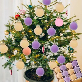 Adornos de Navidad de terciopelo, adornos de terciopelo para árbol de Navidad, corona y decoraciones de fiesta, con lazo para colgar (terciopelo 008, 12 unidades)