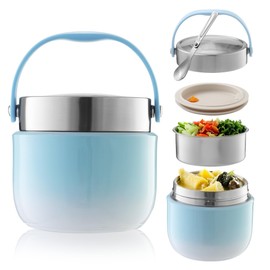 Thermal Food Container 1200 ml Capacity Warming Container Food Thermal Bowl with Lid, Thermal Lunch Box for Storing Lunch, Soups, Porridge (Blue)