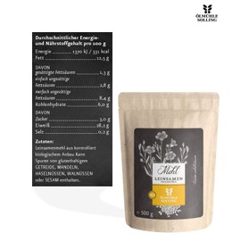 ÖLMÜHLE SOLLING - BIO Leinsamenmehl teilentölt | Mehl aus kaltgepresster Bio-Leinsaat. Leinsamenmehl für Müsli sowie zum Backen von Broten und Backwaren | Inhalt: 500 g