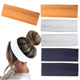 MLMOMVME 6 Pcs Headbands for Women Hair Cotton Headband Non-slip Stretchy Elastic Head Wrap Holder Hair Accessories Navy Blue White Light Brown Color