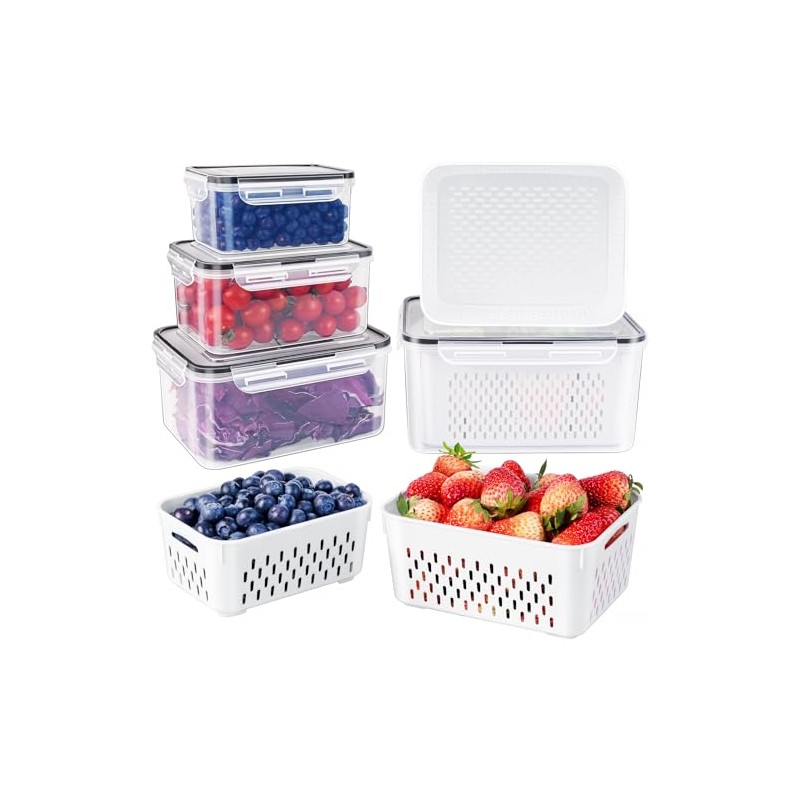 Freshmage Fruit Storage Containers with Removable Colander - 4 Pack