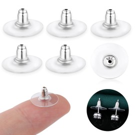 LCCHOLV 3-Pairs 925 Sterling Silver Earring Backs for Studs - Hypoallergenic Locking Earring Backs for Heavy Droopy Ears, Silver Pierced with Plastic Back Earring Backs Replacements