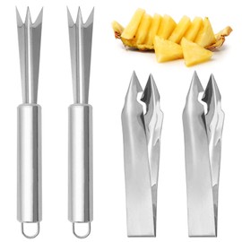 4PCS Pineapple Eye Peeler Remover Tool, Stainless Steel Pineapple Eye Clip and V Shape Pineapple Eye Cutter, for Home Kitchen Fruit Store Supermarket, Silver, 4.72 inch, 7.87 inch