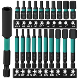K Kwokker 20PCS Impact Drill Allen Key Bit Set 25mm+60mm Long, Hex Bit Set H1.5-H10 Metric Hex Impact Screwdriver Driver Bits,1/4"Hex-Shank S2 Steel Hex Bits Set with Magnetic Bit Holder
