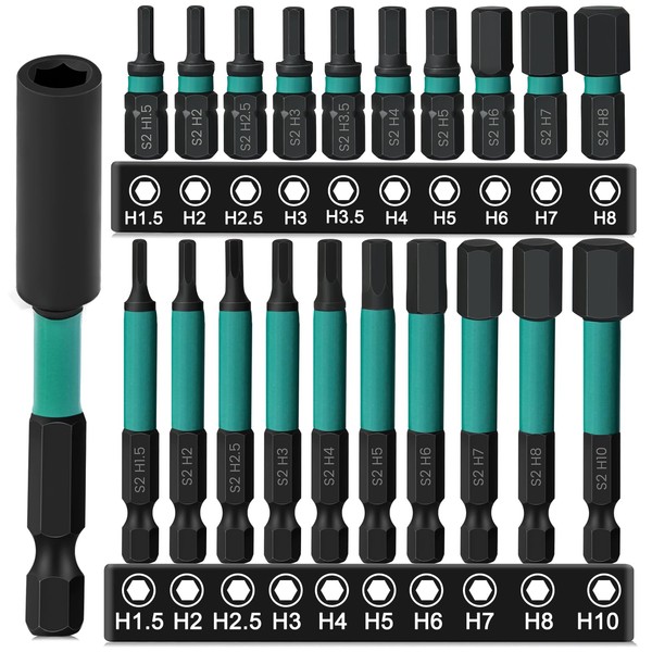 K Kwokker 20PCS Impact Drill Allen Key Bit Set 25mm+60mm