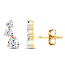 Diamond Crawler Stud Earrings, Lab Grown Diamond, 18K Yellow Gold Plated 925 Sterling Silver, Hypoallergenic, Jewelry Box Packed, Gift For Her