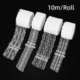 BigKego 4 Rolls Vintage Lace Ribbon White Decorative Ribbon Lace Decorative Ribbon 40 m Lace Trim Crochet Lace for DIY Sewing Scrapbooking Gift Box Wedding Decoration