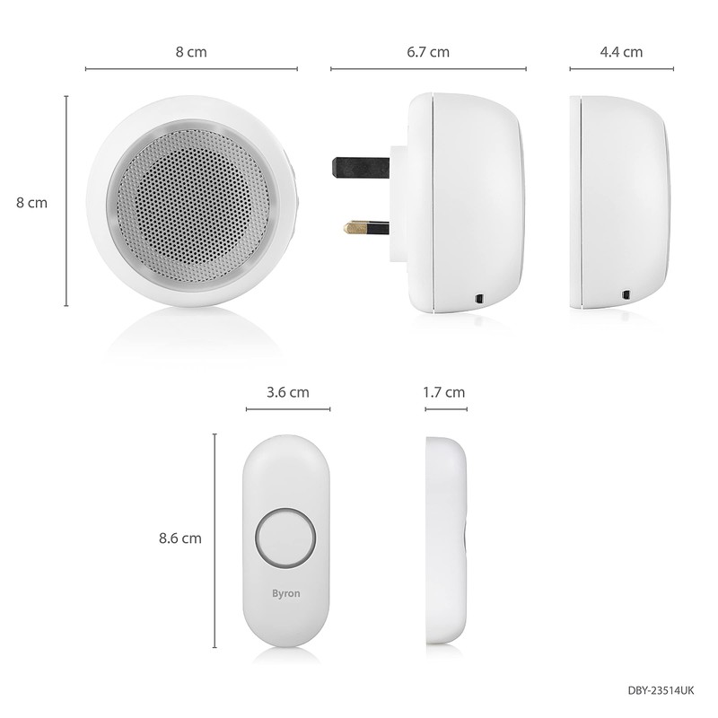 Byron DBY-23514UK Wireless Plug In Doorbell Set, 175m Range, 8