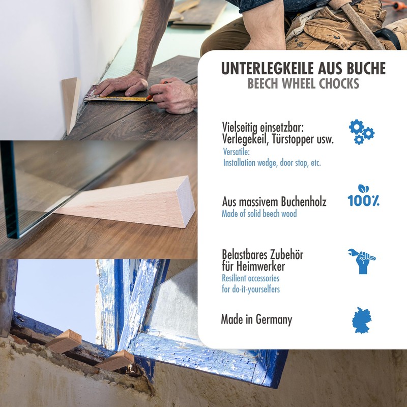 Haggiy hardwood wedges - beech wheel chocks (pack of 10),