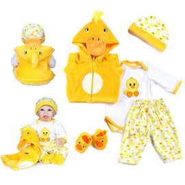 Reborn Baby Dolls Clothes 18 inch Outfit Accessories Yellow Duck 5pcs Set for 17-19 Inch Reborn Doll Newborn Girl&Boy
