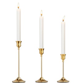 Portavelas Altos Cónicos, Elegante Juego de Metal de Latón Vintage Dorado de 3 Piezas, para Centros de Mesa de Comedor, Boda Festiva, Repisa de Chimenea, Regalo de Inauguración de Casa, Decoraciones