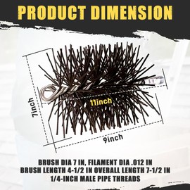 7" Round Medium-Duty Poly Chimney Brush - Flexible Prostran Bristles - 3/8" Male NPT Thread - Ideal for Prefab Fireplaces and Metal Pipes - Efficient Creosote Removal