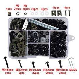 Torcarvh Motorcycle Fairing Screws Kit Screws 177 Pieces Body Screws Nut Replacement CNC Alloy M6 M5 Motorcycles Bolt Clip Nut for Motorcycle Car Accessories (177 Pieces Black)