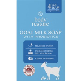 Body Restore Body Restore Goat Milk Soap 4 OZ Bar 1 Pack - Coconut Oil Based, Probiotics, Self Care Gifts for Women, Men, Natural Body, Face & Hand Wash, Skin Care, Travel Essentials - Fragrance Free
