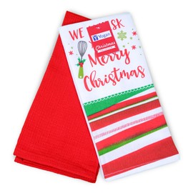 YOGAN Christmas Tea Towels (Pack of 2) | 100% cotton | Super Soft | Super Absorbent | 45 x 65 cm | Lint Free (Multicolor, CHRISTMAS WHISK)