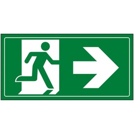 V Safety Fire Exit Man Running Right Sign - 300x150mm - Green 1mm Rigid Plastic