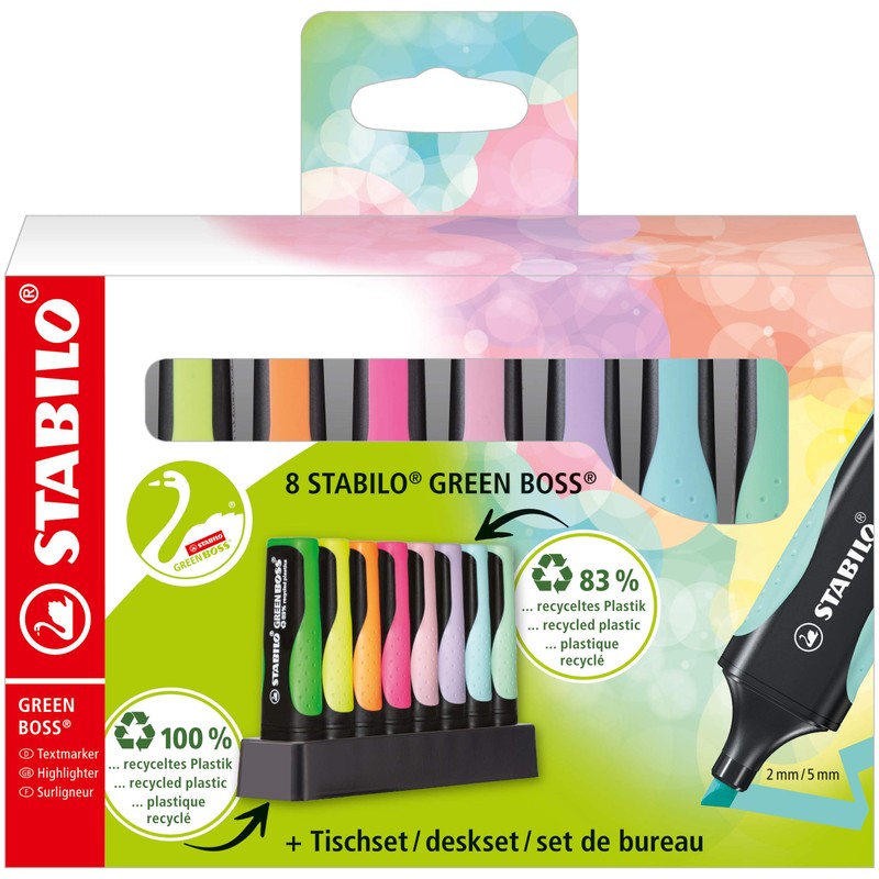 Eco-Friendly Highlighter - STABILO GREEN BOSS Pastel - Deskset of