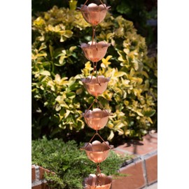 Monarch Rain Chains Pure Copper Lotus Rain Chain, 8.5 ft Decorative Rain Catcher Chain for Gutters, Large Rain Chains for Outside, Rain Gutter Replacement Downspout