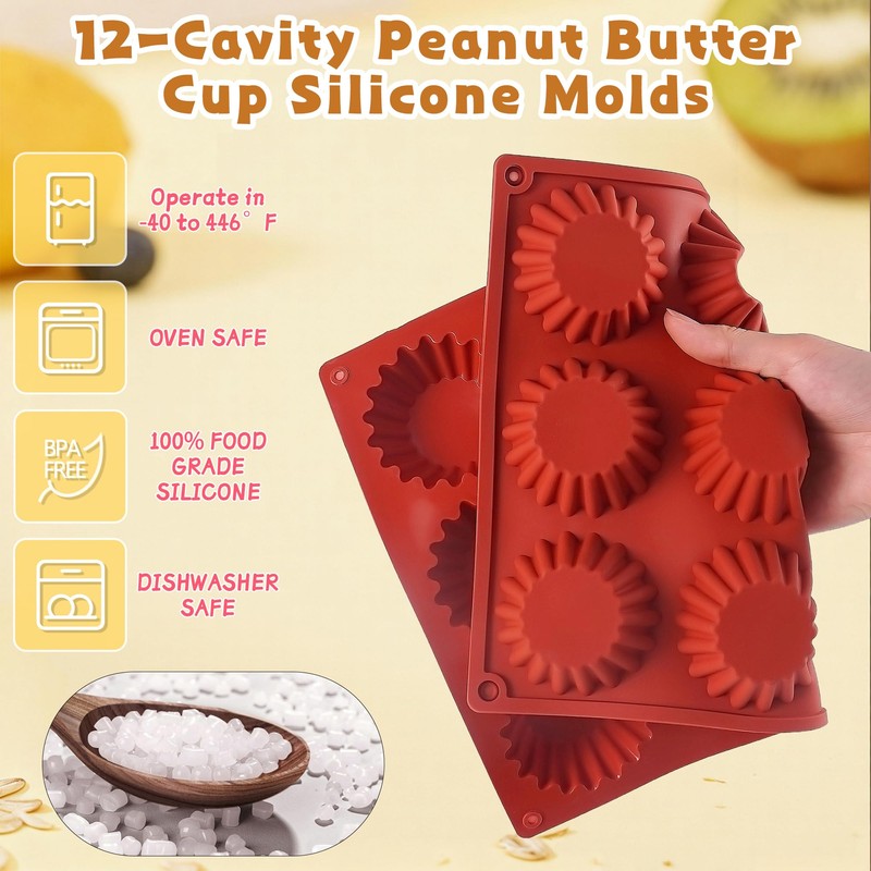 Wilewir 3Pcs Peanut Butter Cup Molds for Baking, Non-Stick Silicone