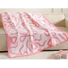 SmoothNovelty Pink Bow Blanket Coquette Bow Throw Blanket 50"x60" Soft Microfiber Preppy Plush Bedding Stuff Gifts Cute Couch Sofa Bed Room Decor for Women