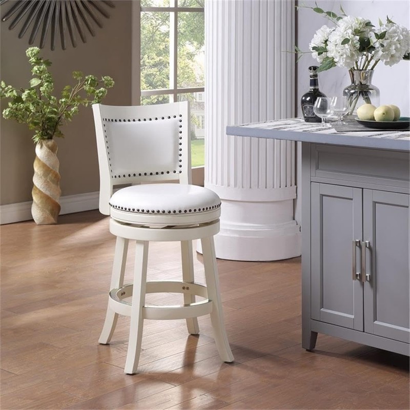 Boraam Bristol Swivel Stool-Distressed White, 24" Counter Height