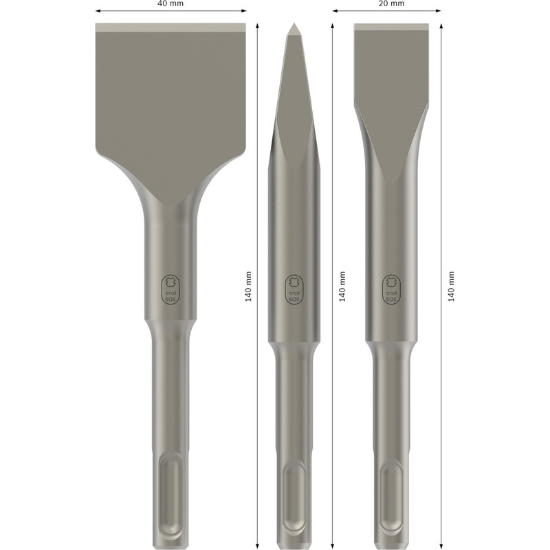 Bosch 2608690180 3-Piece SDS-Plus Stubby Chisel Set, Grey, 140 mm