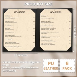 IVWNNN Menu Holders 6 Pack PU Leather Menu Covers 8.5" x 11" Restaurant Menu Holders Double Pocket Restaurant Menu Holders Menu Covers for Cafes, Bars, and Wine Lists (2 View, 6 Pack)
