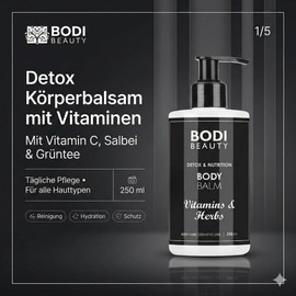 BODI BEAUTY Detox Body Balm 250ml - Body Balm with Vitamin C, Sage & Green Tea | Moisture, Firming Feel & Revitalisation | Quick Absorption, Non-Greasy - Body Lotion