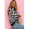 KevaMolly Womens Long Sleeve Sweaters Black Checkered Print Drop Shoulder
