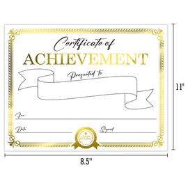 Award Certificate Paper, Gold Foil Blank Certificate of Achievement Paper Sheet for Students, School. Laser and Inkjet Printer Friendly, 8.5 x 11 inches,50 Counts