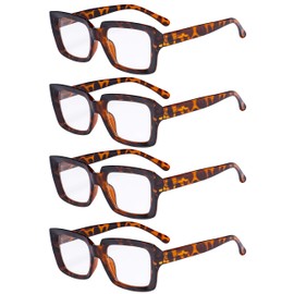 Eyekepper 4 Pack Stylish Reading Glasses Women - Oversized Square Readers Tortoise
