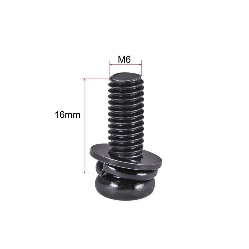 sourcing map M6 x 16mm Carbon Steel Phillips Pan Head
