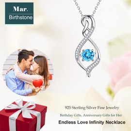 Birthday Gifts Necklace for Mom wife Forever Love Infinity Sterling Silver March Aquamarine Jewelry Pendant Necklace for Mother Wife