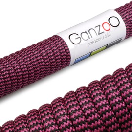 Ganzoo Paracord 550 Rope, Nylon Polyester, 4 mm, Type 3, 30 Metres, 7 Core Strands, Outdoor Cord, All-Purpose Rope, Dog Collar, Dog Lead, Bracelet, Knotting Bracelet, Camping, Survival - Magenta Black