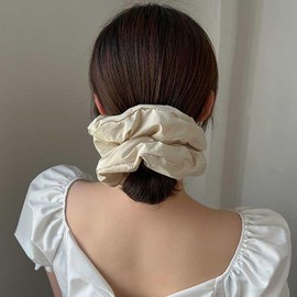 TseenYi Large Satin Silk Scrunchies Off-white Hair Scrunchies Oversized Off-white Satin Soft Hair Ties Big Thick Jumbo Hair Ties Exaggerated Huge Scrunchy Ponytail Holders Hair Tie