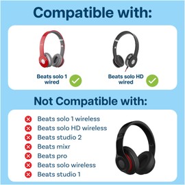 MMOBIEL Ear Pads Replacement for Beats Dr. Dre Solo HD Wired/Solo 1.0 Wired Headphone Memory Foam and Protein PU Ear Pad Cushions - On-Ear Earpads Replacement - Black