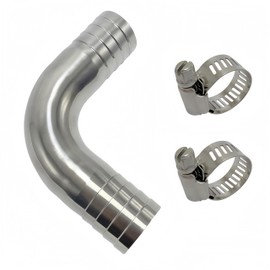 Closmos 304 Stainless Steel 90 Degree Elbow Hose Barb Fitting, 1-3/4" x 1-3/4", Silver, 1pc with 2pcs Hose Clamps