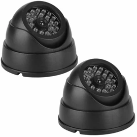 JUSTOP Twin Pack Dummy CCTV Camera Dome Style Security Cam With Flashing LED (Black - Twin Pack)